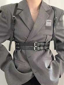 Women's Genuine Leather Chest Strap, Street Style, White, Fashionable Corset Waist Belt, Party Attire, Genuine Leather Corset Waist Belt - Black - View 7