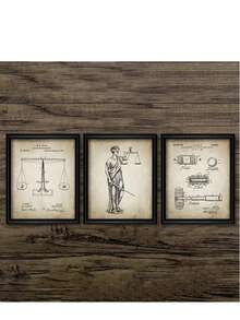 3 peças de impressão de arte de parede jurídica, pôsteres vintage de conjunto de advogada e juíza, balança da justiça, pintura de pôster de martelo de juiz, arte retrô para decoração de escritório em casa, sala de estudo, presente para advogado, sem moldura