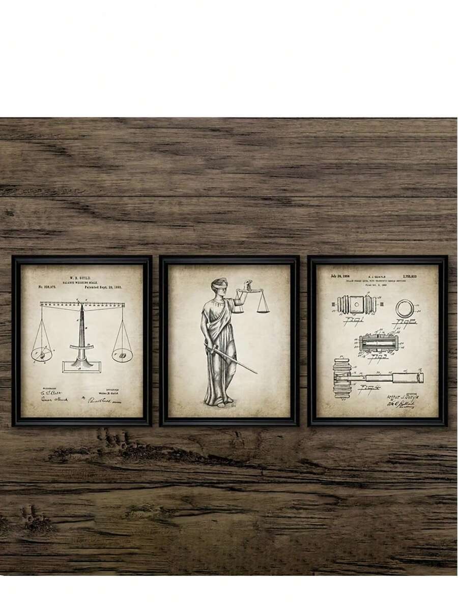 3 peças de impressão de arte de parede jurídica, pôsteres vintage de conjunto de advogada e juíza, balança da justiça, pintura de pôster de martelo de juiz, arte retrô para decoração de escritório em casa, sala de estudo, presente para advogado, sem moldura