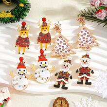 2 piezas de Elegantes pendientes de aleación con estilo navideño, Papá Noel, reno, muñeco de nieve, árbol de Navidad con diamantes de imitación, adecuados para que las damas los usen como regalos el día de Navidad. (Hecho a mano, con ligeras variaciones en los diamantes)