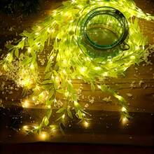 1pc Green Willow Fairy Lamp - Battery Powered LED Vine Wreath With Soft Glow Bulbs, Ideal For Room, Bedroom, Wedding, Party, Holiday And Festival Decoration | Gentle Glow Lights | Durable Plastic, Christmas Lights - 彩色 - 查看 7