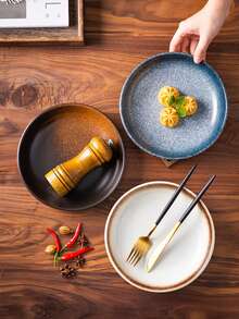 2/4pcs Creative Splatter Ceramic Dinner Plates, 8 Inch, Japanese Style Salad Plate, Breakfast Plate, Round Ceramic Dinner Plate, Minimalist Tableware Set, Dessert Plate, Kitchen & Dining Plate, Bread Plate, Suitable For Home Kitchen, Pasta, Fruit Dessert, Steak, Dining, Kitchen Supplies, Tableware Accessories, Oven & Microwave