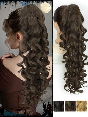 [Wavy Curly Ponytail Extension] 22 Inch Long Wavy Curly Dark Brown Claw Shaped Ponytail Extension Hair Accessory - Heat-Resistant Fiber Synthetic Ponytail Wig - Suitable For Women's Daily Use