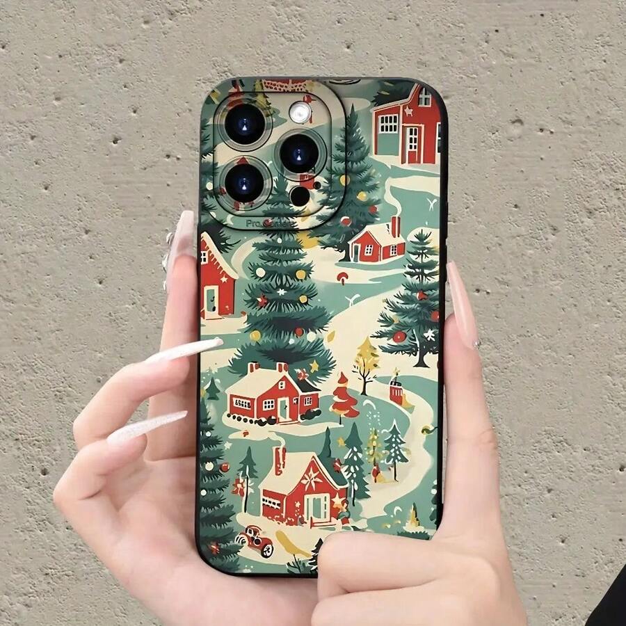 Una funda de teléfono móvil con patrón de regalo de Navidad de árbol de Navidad creativo para IPHONE 16 15 14 13 12 11 XS XR X 7 8 Plus Pro Max Mini - Negro - Ver 1