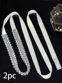 1件镶钻奢华婚纱腰带，手工女士时尚腰带，情人节配饰 - 銀色 - 查看 13