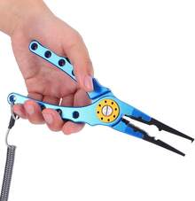 Pinzas de Alicates para Señuelos de Pesca, Equipo Multifunción para Quitar Ganchos de Aleación de Aluminio, Anillo Abierto, Quitar Ganchos Y Línea Trenzada de Corte(Gris) - Azul - Ver 7