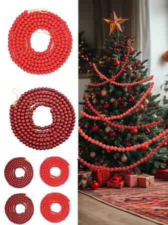 Decoración de árbol de Navidad con cuentas rojas, guirnalda de cuentas de madera para corona, decoración del hogar y fiesta para Navidad, adorno de árbol de Navidad, decoración de muñeco de nieve de Navidad, estrella de Navidad, decoración de árbol de Navidad, decoración navideña, regalo navideño hecho a mano