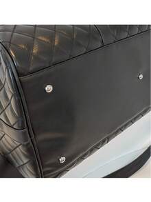 男士休闲格子 PU 皮革手提包，带零钱包的旅行包，大容量男女通用单肩包，适合旅行和日常通勤 - 黑色 - 查看 7