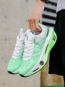 L.S.W.P Giày chạy bộ thoáng khí cho nam - Đế chống sốc và chống mài mòn, đệm EVA, giày thể thao cổ thấp nhẹ với thiết kế sọc, thích hợp để tập gym, chạy bộ và mặc hàng ngày, phong cách thể thao thời trang với đế lót mềm EVA - Táo xanh - Xem 9