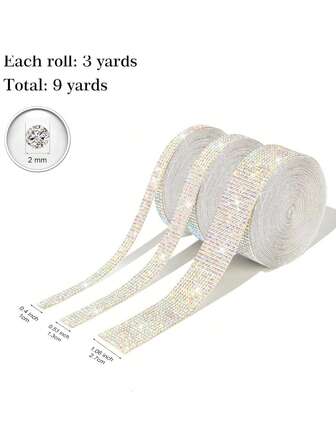 1-3 卷自粘水晶钻石丝带，独特的手工 DIY 装饰，适合任何您想要装饰的物品，2 毫米钻石贴纸闪亮胶带，适用于艺术和工艺品、婚礼、节日派对、DIY 装饰、化妆品包装、家具、汽车、手机装饰