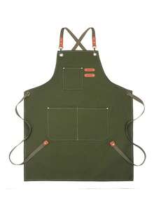 1pc Chef Apron For Men Women Canvas Aprons With Pockets Cross Back Resistant Work Apron For Cooking
