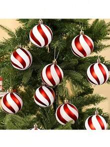 Juego de 12 piezas/6 piezas de bolas decorativas para árbol de Navidad, bolas pintadas en rojo y blanco, adecuadas para árbol de Navidad, colgantes de ventana, decoración de fiestas, hogar, chimenea, escalera, corona, decoración navideña interior y exterior - Fiestas aplicables: Navidad, Nochebuena, Año Nuevo, Boda, Fiesta de cumpleaños