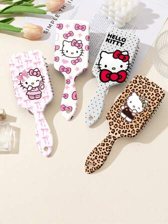 Sanrio 1-Piece Pink Leopard Print Hello Kitty Bow Print Comb, Polka Dot Cartoon Print Air Cushion Comb Anti-Knot Massage Scalp Girls Special Air Cushion Comb ,Hair Styling Tools ,Hair Styling Kit Hair Accessories