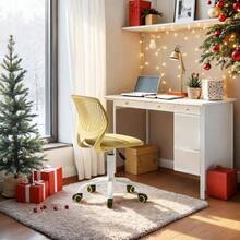 Silla Escritura para Adolescentes, Silla Estudio sin Brazos para Nios con Altura Ajustable, Silla Giratoria Ergonmica para Nios con Ruedas, Asiento Tapizado Tela, Beige - Amarillo - Ver 10