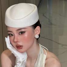 Solid Color Wool Beret Hat, Elegant High-End French Style White Fascinator Hat, Suitable For Wedding, Party, Airline Stewardess, New Fashion Accessory For Women - Multicolor - View 2