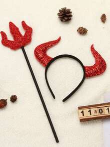 2pcs Devil Horn Hair Hoop Headband Halloween Costume Accessory For Womendevil Accessories - Multicolor - View 4