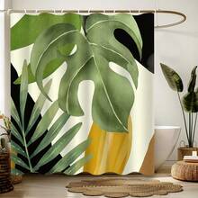 1 pieza Cortina de ducha con estampado de hojas tropicales, cortina de baño resistente al agua y a la humedad, separador de bañera, accesorios de decoración de baño, decoración navideña