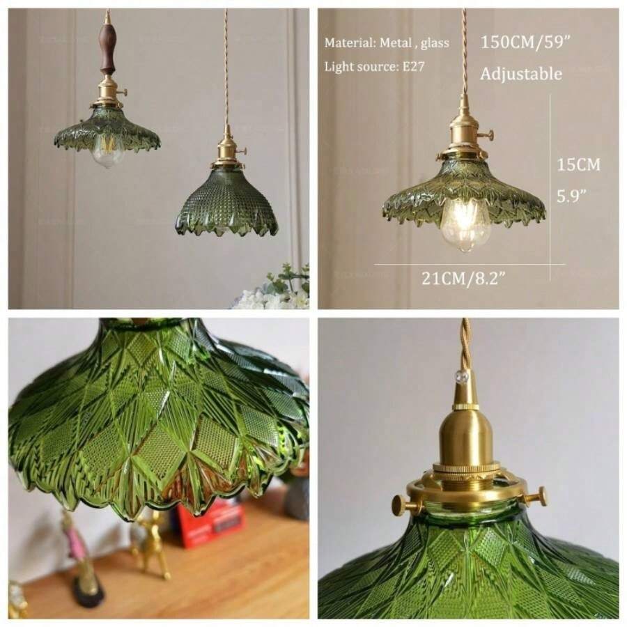 Nordic Gold Floral Glass Pendant Large Vintage Decorational Hanging Lamp Modern Green Flower Indoor Chandelier E2627 Base Dining Room Table Bedroom FarmhouseCircular - Circular - Ver 1