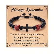 1 Piece Sports Beaded Bracelet Carded Football Basketball Baseball Design Inspirational Cross Jewelry Lightweight Durable Boys' Accessory For Son Holiday Gift Daily Wear - 1 - View 1