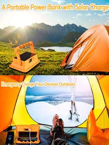 1/2 piezas Luces solares para exteriores, 144 LED Iluminación para exteriores Lámpara de camping, Luz de Luz nocturna, Lámpara de trabajo de emergencia para exteriores, Batería de alta capacidad de 3*1200mAh Lámpara portátil de reparación, Banco de energía portátil con carga USB inversa, 4 modos de iluminación Luces de emergencia rojas y azules, Linterna portátil resistente al agua y muy brillante de plástico resistente, Disponible en naranja/gris/negro, Adecuado para cortes de energía, situaciones de emergencia