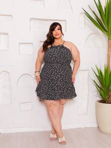 DRESS All-Over Print Flowers Ruched Ruffled Hem Holiday - Printed Black - View 7