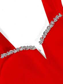 情人节时尚性感优雅吊带V领中长修身连衣裙夏季水晶装饰绷带裙黑色晚宴鸡尾酒会礼服女装婚礼 - 紅色 - 查看 10