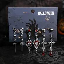 12 cercei gotici cu craniu, liliac, cruce metalică creativă, cercei cu pandantiv cu aripă de păianjen, potriviți pentru ținute de Halloween, cadou pentru prieteni