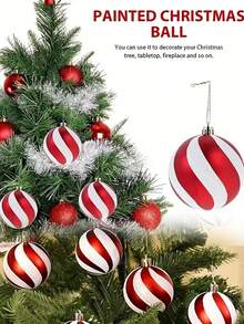 Juego de 12 piezas/6 piezas de bolas decorativas para árbol de Navidad, bolas pintadas en rojo y blanco, adecuadas para árbol de Navidad, colgantes de ventana, decoración de fiestas, hogar, chimenea, escalera, corona, decoración navideña interior y exterior - Fiestas aplicables: Navidad, Nochebuena, Año Nuevo, Boda, Fiesta de cumpleaños