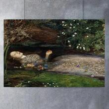 [2D Flat] 1pc Frameless Dark Academia Canvas Art - Ophelia Drowning Poster, 12x18 Inches, Gothic Decor For Living Room, Statement Piece With Floral And Nature Design, Vintage Decor - 彩色 - 查看 9
