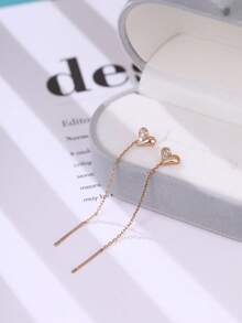 Nooxian 1 对时尚优雅精致微镶嵌锆石心形流苏吊坠耳环女士 - 金黃色 - 查看 9