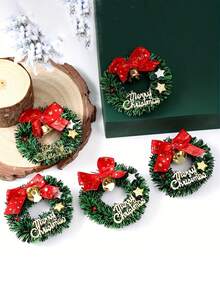 1-10pcs Mini Christmas Wreaths, Artificial With Red Bow And Golden Bells, Christmas, Thanksgiving, Holiday Decor, Gift Wrapping, Christmas Tree Ornaments, Fireplace Decor, Wall Hanging, Tabletop Decor, Party Supplies, Home Decor, Autumn Decoration, Living Room Decor - Multicolor - View 8