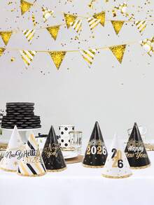 6Pcs 2026 Black & Gold New Year Party Paper Hats,DIY Decorative Hat With Fireworks & Stripes Design,New Year Photo Props Hats,Happy 2026 New Year Party Decor,Happy New Year Decorations,New Year Celebration,New Year Eve Ceremonies Decor - Multicolor - View 7