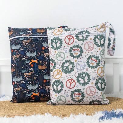 2pcs Christmas Santa Sack, Large Christmas Gift Bag Reusable Waterproof Wet Bag For Xmas Package Storage, Party Supplies Favors