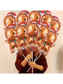 10 baloane folie mini Omuleț de turtă dulce de 40 cm, decorațiuni de petrecere Moș Crăciun, recuzită decorativă de Crăciun