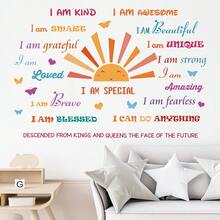 1Pc ​Sun And Clouds Growth Chart Wall Decal, Kids Height Measurement Sticker With Inspirational Quotes, Rainbow Nursery Wall Art Decor For Boys And Girls Room, Peel And Stick Removable Wall Paper​ - Multicolor - View 6