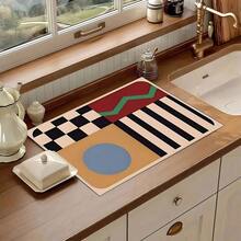 1pc Minimalist Graphic Kitchen Counter Mat - Diatomite Drying Pad, Suitable For Utensils, Coffee Makers, Microwaves, Fits Modern Kitchen Decor, Kitchen Mats Non Slip Hygiene Products, Kitchen Items For Your Cozy Fall& Winter Styles And Christmas Decorations