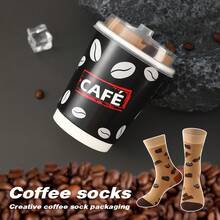 1 par de calcetines de media caña multicolor inspirados en el café, caja de regalo, nuevos calcetines deportivos unisex de otoño/invierno 2025 con diseño imaginativo inspirado en alimentos, de tejido de punto, largos y gruesos, suaves y cómodos, regalo perfecto para Pascua, cumpleaños, Acción de Gracias, Halloween, Navidad, Carnaval, San Valentín, reunión familiar, fiesta