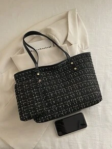 新款极简复古大容量手提包，拉链开口，轻便柔软的单肩包，适合女士日常休闲使用 - 黑色 - 查看 4