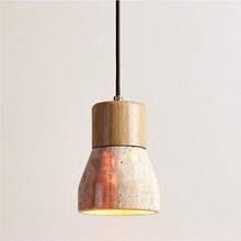 Farmhouse Mid Modern Pendant Small Simple Natural Stone Chandelier Wood Vintage Decorational Hanging Lamp E2627 Base Kitchen Island Dining Table Bedroom RestaurantWood Color - Color de la madera - Ver 2