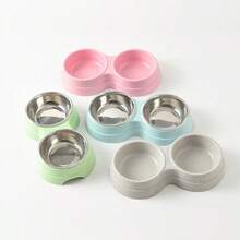 100ml Tazón de acero inoxidable de doble uso para mascotas, bebedero de agua para mascotas, tazón de plástico para perros y gatos - Multicolor - Ver 5