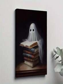 1PC Framed 30*40cm(12*16inch)Or40*60cm(16*24inch) Fun White Ghost Dark Academy Halloween Horror Retro Posters Prints Canvas Painting Wall Art Picture Living Room Home Decor (16)