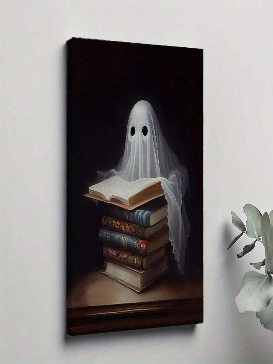 1PC Framed 30*40cm(12*16inch)Or40*60cm(16*24inch) Fun White Ghost Dark Academy Halloween Horror Retro Posters Prints Canvas Painting Wall Art Picture Living Room Home Decor (16)