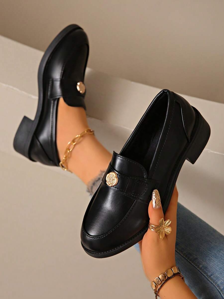 2024 New Vintage Camellia Brown Soft Leather Slip-On Loafers, Round Toe Chunky Heel British Style Oxfords