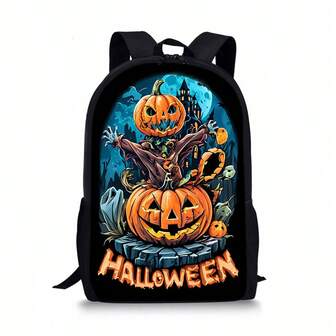 Halloweenpresenter - Halloweenpumpamönstertryck, 17 tum hög, 44 cm, enkellagersryggsäck