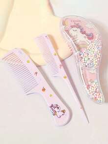 3pcs Cartoon Hair Comb Set - Wet & Dry Use, Detangling & Styling Brushes For All Hair Types, Durable ABS Plastic Handle, Perfect Gift Idea.Kidvery