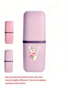 Pink Portable Travel Toothbrush Cup, Crabapple Flower A-Z Pattern, Rinse Cup, Bathroom Storage, Rinse Cup, Travel Toothbrush Case, Makeup Brush Storage Box, Multi-Function Toothbrush Cup, Non-Alcoholic, Plastic Material, Compact Design, Ideal For Oral Care Anytime Anywhere. Outdoor Business Travel Supplies Box, Suitable For Travel, Camping, Business Trips And School, Essential For Outdoor Travel - Multicolor - View 23