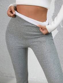Women'S High-Waisted Fleece-Lined Embroidered Leggings - Thermal Winter Workout Pants With Medium Stretch,  Solid Color Casual Athletic Wear For Gym, Training & Casual Attire, Workout Leggings, Gym Apparel, Stylish Sportswear, Soft Fabric, Comfortable Fit Fleece Lined Leggings, Winter & Fall Casual Thermal Leggings, Women's Clothing  Active Wear Women   Summer  Gym Mujer  Gym Mujer  Workout Clothes For Women  Sweatshirts For Women  Women's All Season Clothes Women's Spring Clothes Women's Summer Clothes Women's Year Round Outfits Spring Fashion For Women Summer Fashion For Women - 灰色 - 查看 7