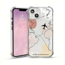 Soft Silicone A Transparent, Colorful Airplane Route Graphic Phone Designed 16 Pro, 11, 12, 13 Pro, 14 Pro, And 15, Featuring Four Corners Drop Soft To, Hard To Beat - 1pc - 查看 1