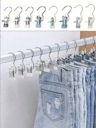 1/10/20PCS Simple Stainless Steel Hook Clip, Multi-Functional Single Hook Clip, Suitable For Trousers, Skirts, Drying Windproof Hook Clip, Home Space-Saving Organizer, Household Traceless Storage And Drying Cap Clip, Scarf Clip, Suitable For Bedroom, Wardrobe, Closet, Home, Dormitory
