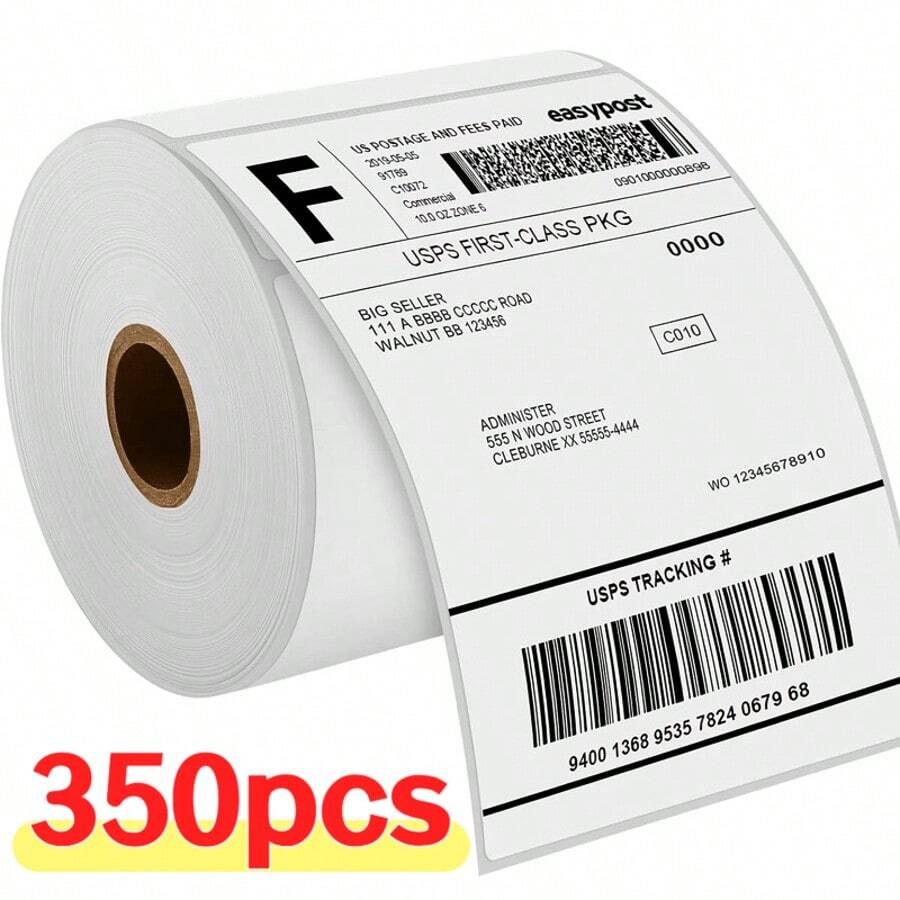 350 Sheets Thermal Sensitive Adhesive Shipping Labels - With Barcode & Tracking Numbers, Compatible With UPS, FedEx - Continuous Roll For Logistics, Ecommerce, Invoices, Receipts - Thermal Printer Paper (150m Total Length) - Ideal For Small Business & Large Enterprises - Easy To Use Thermal Printer Labels - Multicolor - View 1